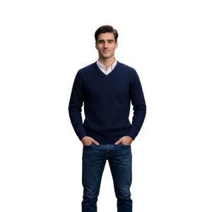 .PULLOVER UOMO SCOLLO V PURO COTONE LAVORAZIONE A CHICCO DI RISO MADE IN ITALY