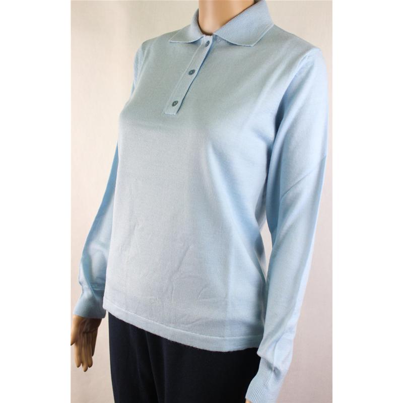 .MAGLIA POLO DONNA 3 BOTTONI.LANA MERINOS 80% MADE IN ITALY S-M-L-XL-XXL CIELO
