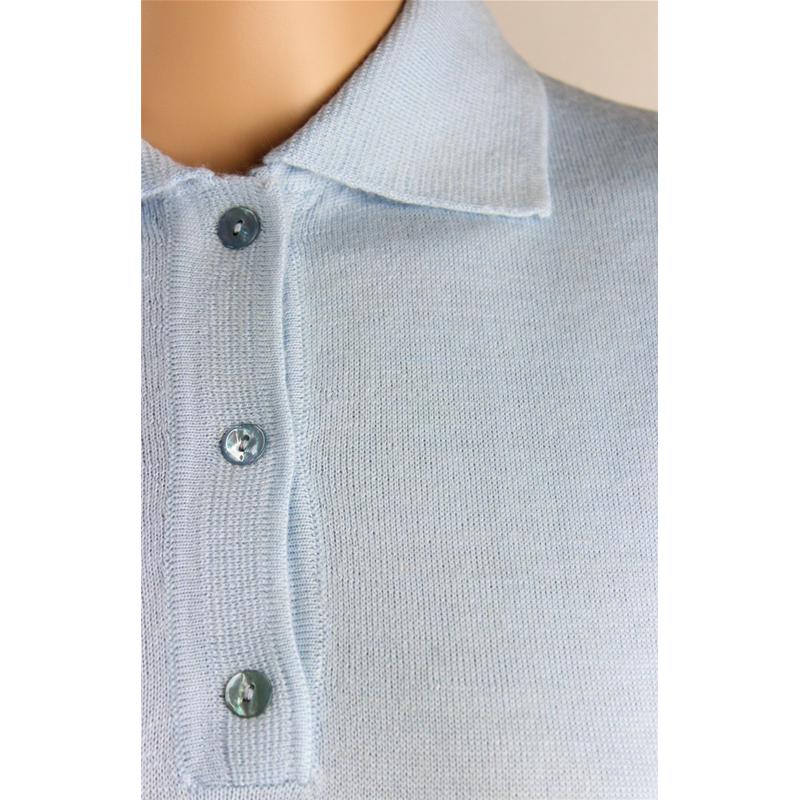 .MAGLIA POLO DONNA 3 BOTTONI.LANA MERINOS 80% MADE IN ITALY S-M-L-XL-XXL CIELO