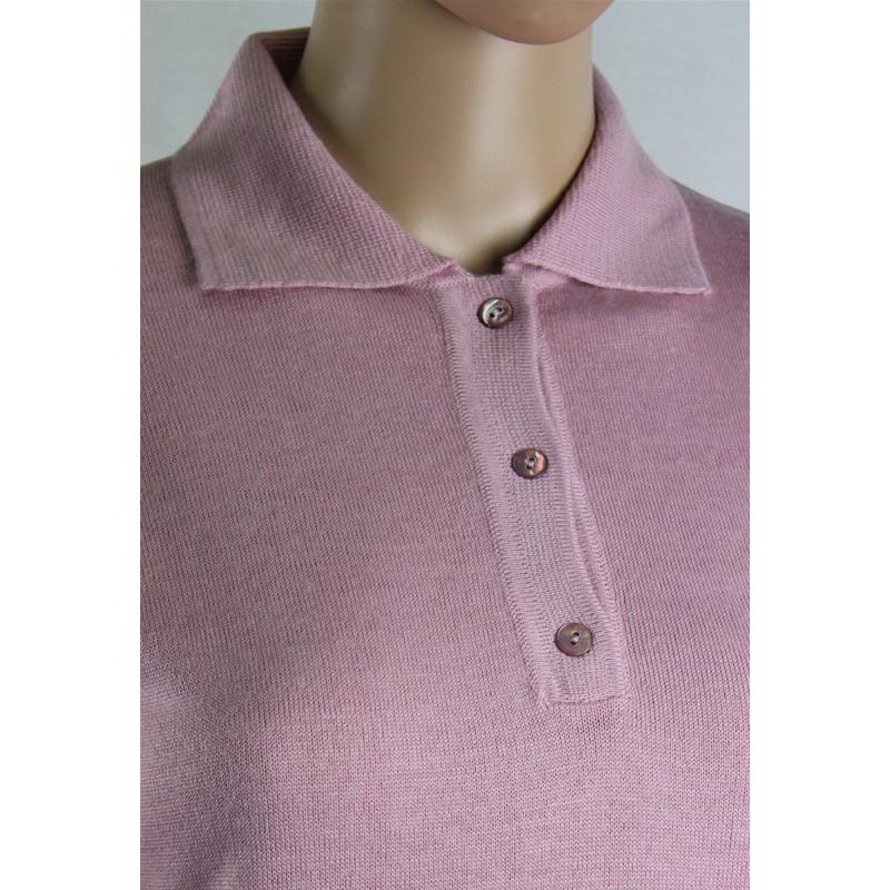 .MAGLIA POLO DONNA 3 BOTTONI.LANA MERINOS 80% MADE IN ITALY S-M-L-XL-XXL ROSA