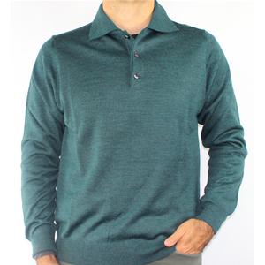 .MAGLIA UOMO POLO 3 BOTTONI.LANA MERINOS 80%.MADE IN ITALY M-3XL VERDE